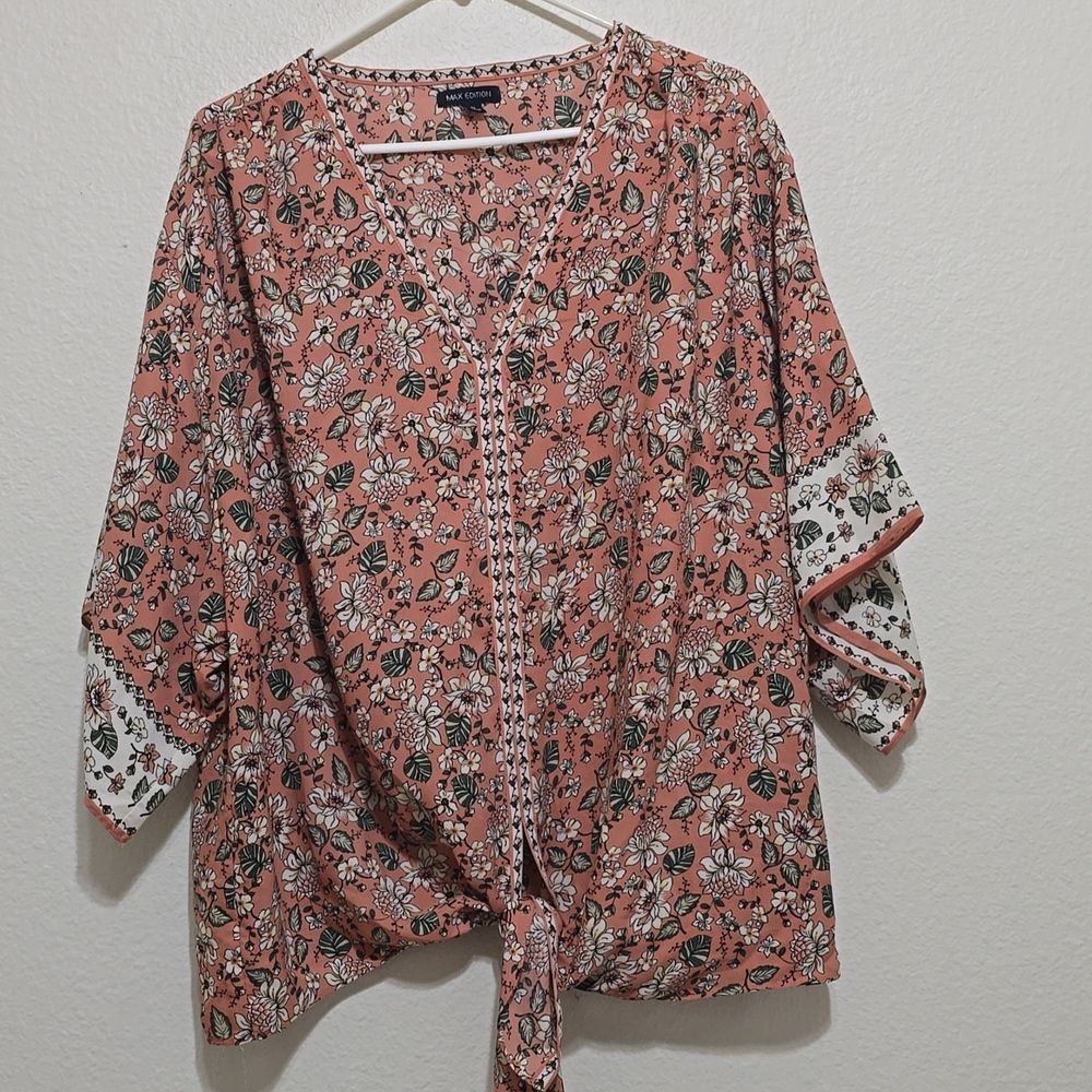 Max Studio Tie Front Short‎ Sleeve Top Womens Size 3X